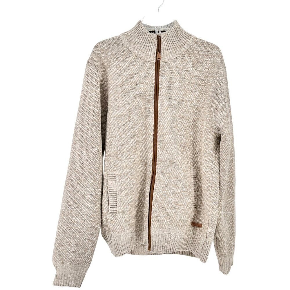 Buffalo David Bitton Cardigan Sweater Mens XXL Beige Zip-Up Jute Mix Warm Knit